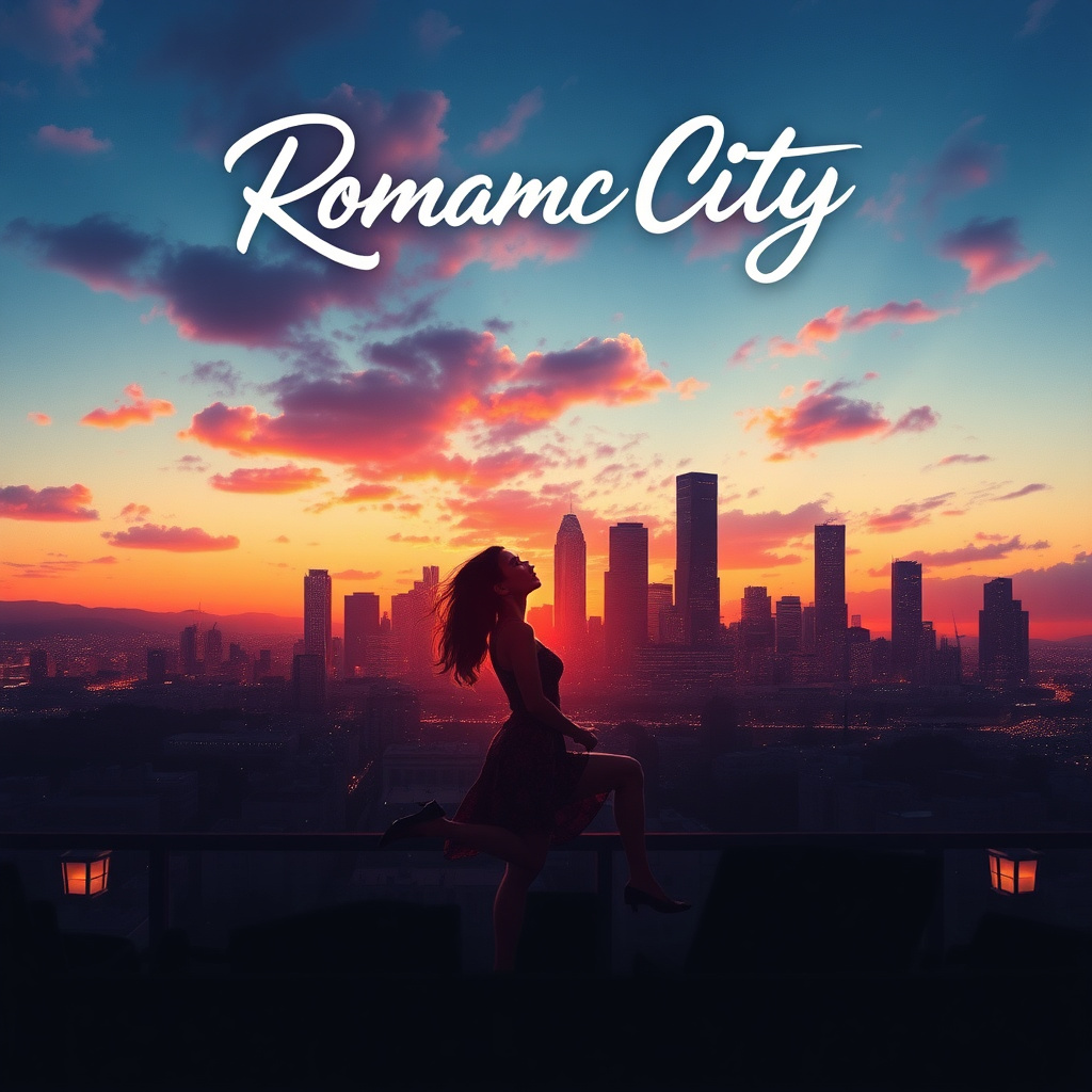 Romantic city sunset movie poster